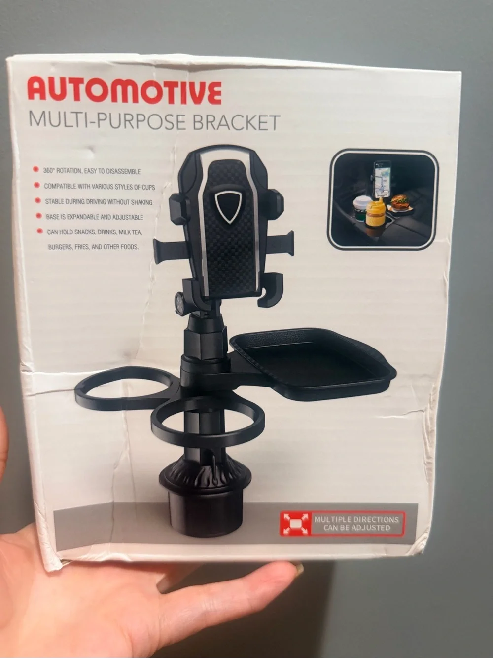 Black Car Cup Holder Phone Mount with Small Tray